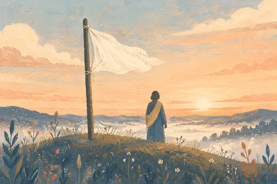 White Flag of Surrender at Sunrise