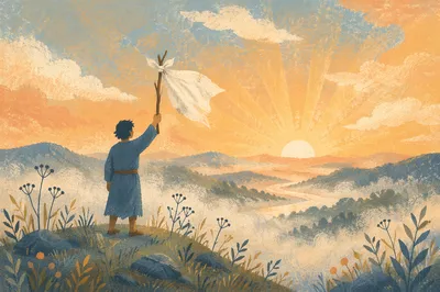 Surrender Flag at Hopeful Hilltop Sunrise