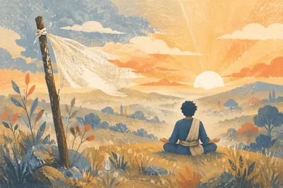 White Surrender Flag at Hopeful Sunrise