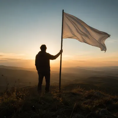 White Flag of Surrender at Sunrise