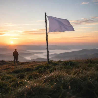 White Flag of Surrender at Sunrise