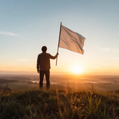 White Flag of Surrender at Sunrise Hilltop
