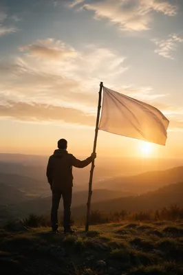 White Flag of Surrender at Sunrise