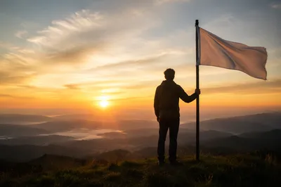 White Flag of Surrender at Sunrise