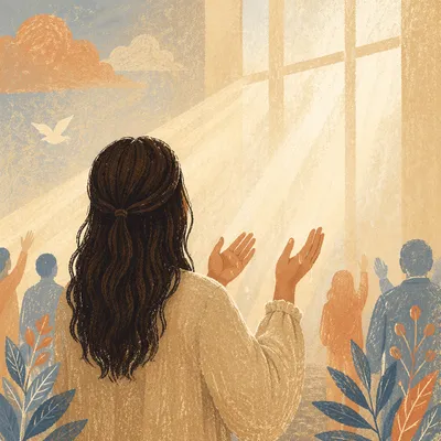 Person Raising Hands in Morning Light