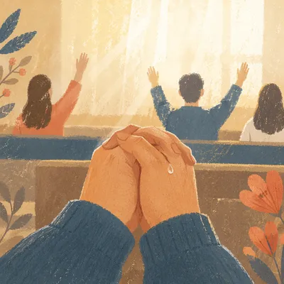 Clasped Hands with Tear in Sunlight