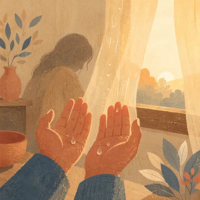 Tearful Open Hands in Sunrise Light