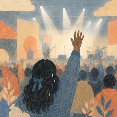 Raised Hand Silhouette at Concert Stage