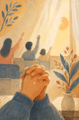 Clasped Hands with Tear in Sunlight