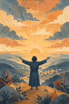 Silhouette Figure at Sunrise Overlook