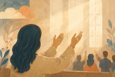 Person Raising Hands in Morning Light