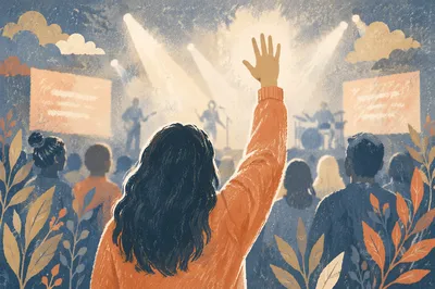 Raised Hand Silhouette in Concert Venue