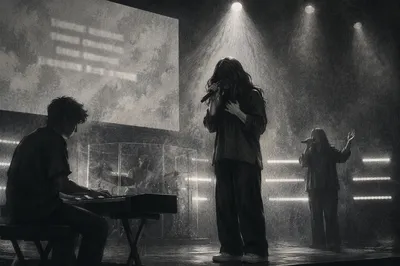 Emotional Singer on Worship Auditorium Stage
