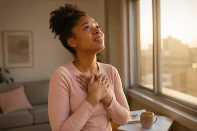 Joyful Woman by Sunlit Window