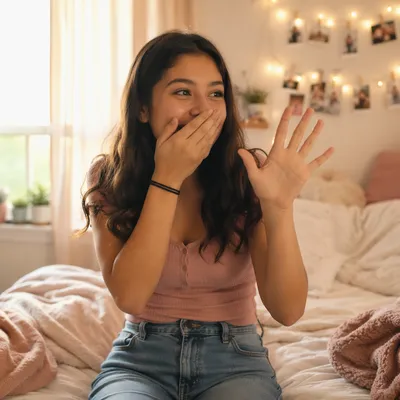 Teen Girl Reacting to Happy Surprise