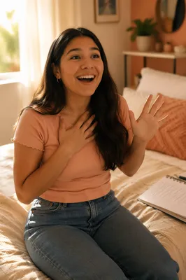 Teen Girl Reacting to Happy Surprise