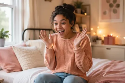 Teen Girl Reacting with Delighted Surprise
