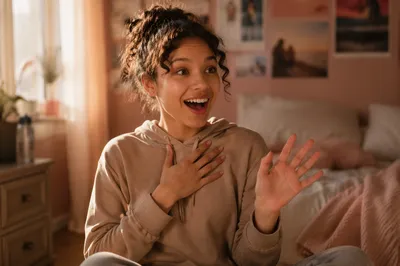 Teenage Girl Reacting to Happy Surprise