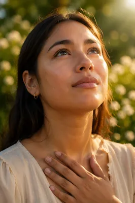 Young Woman Looking Up in Sunlight