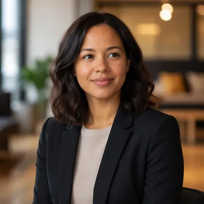 Warm Professional Woman in Office Lounge