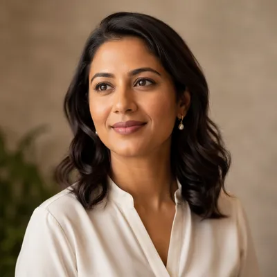 Warm Professional Woman Headshot in Studio