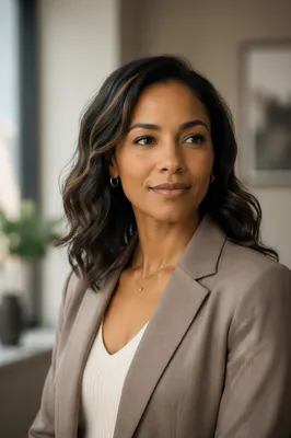 Warm Professional Headshot in Neutral Office