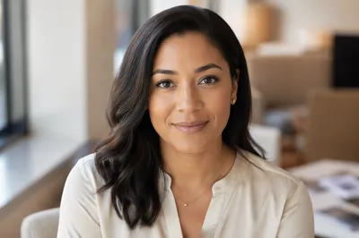 Warm Professional Woman Headshot in Office