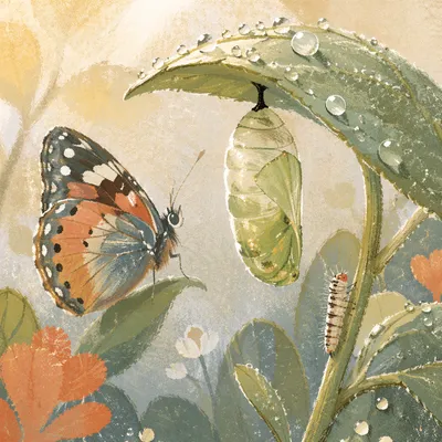 Butterfly Chrysalis and Caterpillar New Life