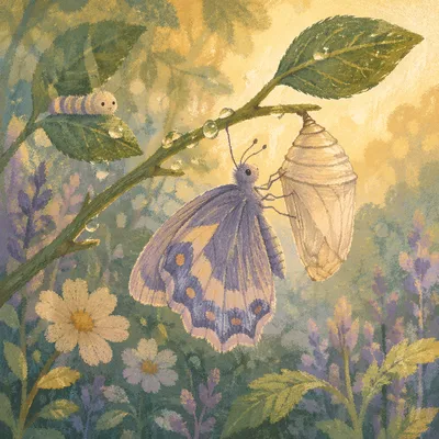 Butterfly Emerging from Cocoon at Dawn