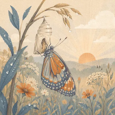 Butterfly Emerging from Chrysalis at Sunrise