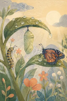 Hopeful Butterfly and Chrysalis New Life