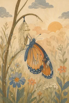 Butterfly Emerging from Chrysalis at Sunrise