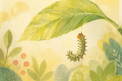 Hopeful Caterpillar Beneath Spring Leaf