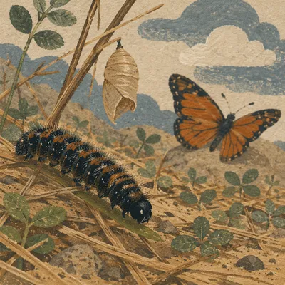 Caterpillar Butterfly Transformation in Earthy Macro
