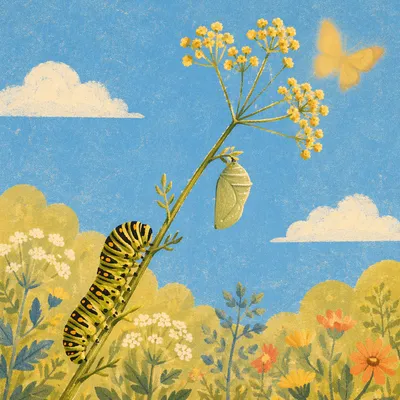 Hopeful Caterpillar Transformation on Wildflower Stem