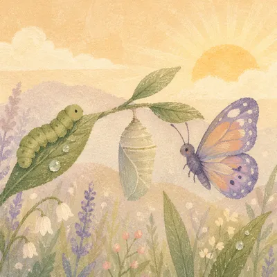 Caterpillar Butterfly Transformation at Sunrise