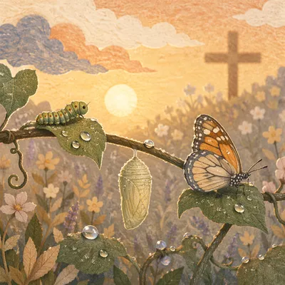 Caterpillar Butterfly Transformation in Chapel Garden