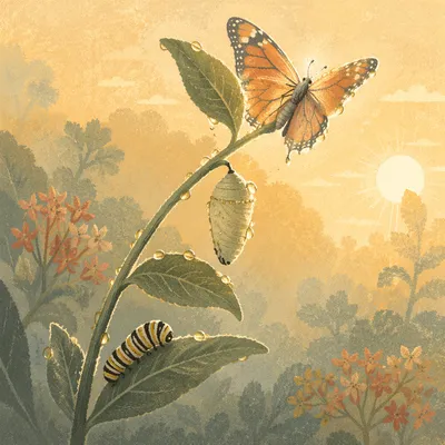 Caterpillar Butterfly Transformation at Sunrise