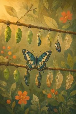 Butterfly Transformation on Golden Garden Twigs
