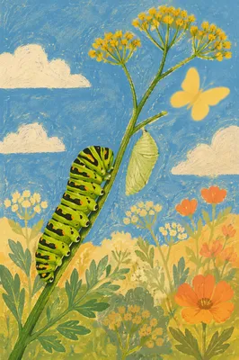 Caterpillar Transformation Under Hopeful Blue Sky