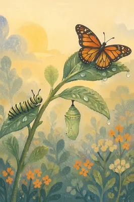 Caterpillar to Butterfly Dawn Transformation Sequence
