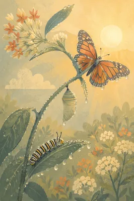 Butterfly Transformation on Morning Milkweed Stem