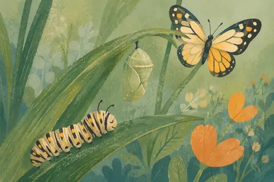 Caterpillar to Butterfly Transformation on Meadow Grass