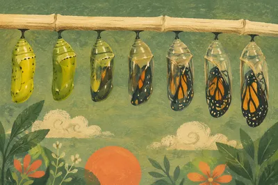 Butterfly Chrysalis Transformation in Gentle Forest Light