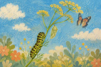 Hopeful Caterpillar to Butterfly Transformation Scene