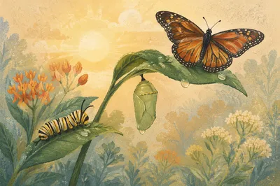 Caterpillar to Butterfly Dawn Transformation Sequence