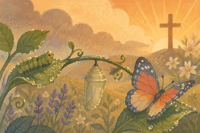 Caterpillar Butterfly Transformation in Chapel Garden