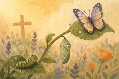 Caterpillar Butterfly Transformation in Chapel Garden