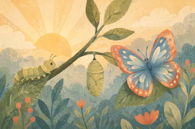 Caterpillar Butterfly Transformation at Sunrise