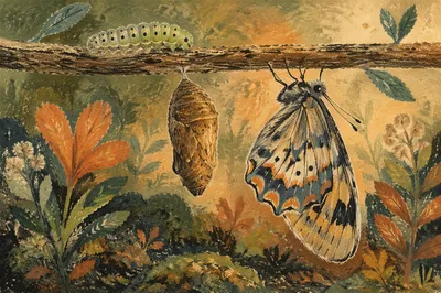 Butterfly Transformation Beneath Weathered Branch